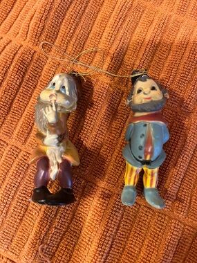 Lot of 2 Vtg. Macau Elf Gnome Pixie Dwarf Christmas Ornaments *Plastic 3"